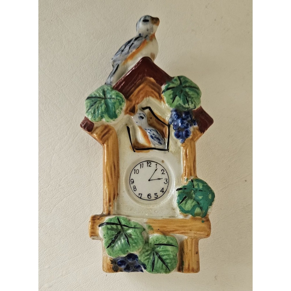 Vintage Cuckoo Clock Wall Pocket Blue Birds Japan